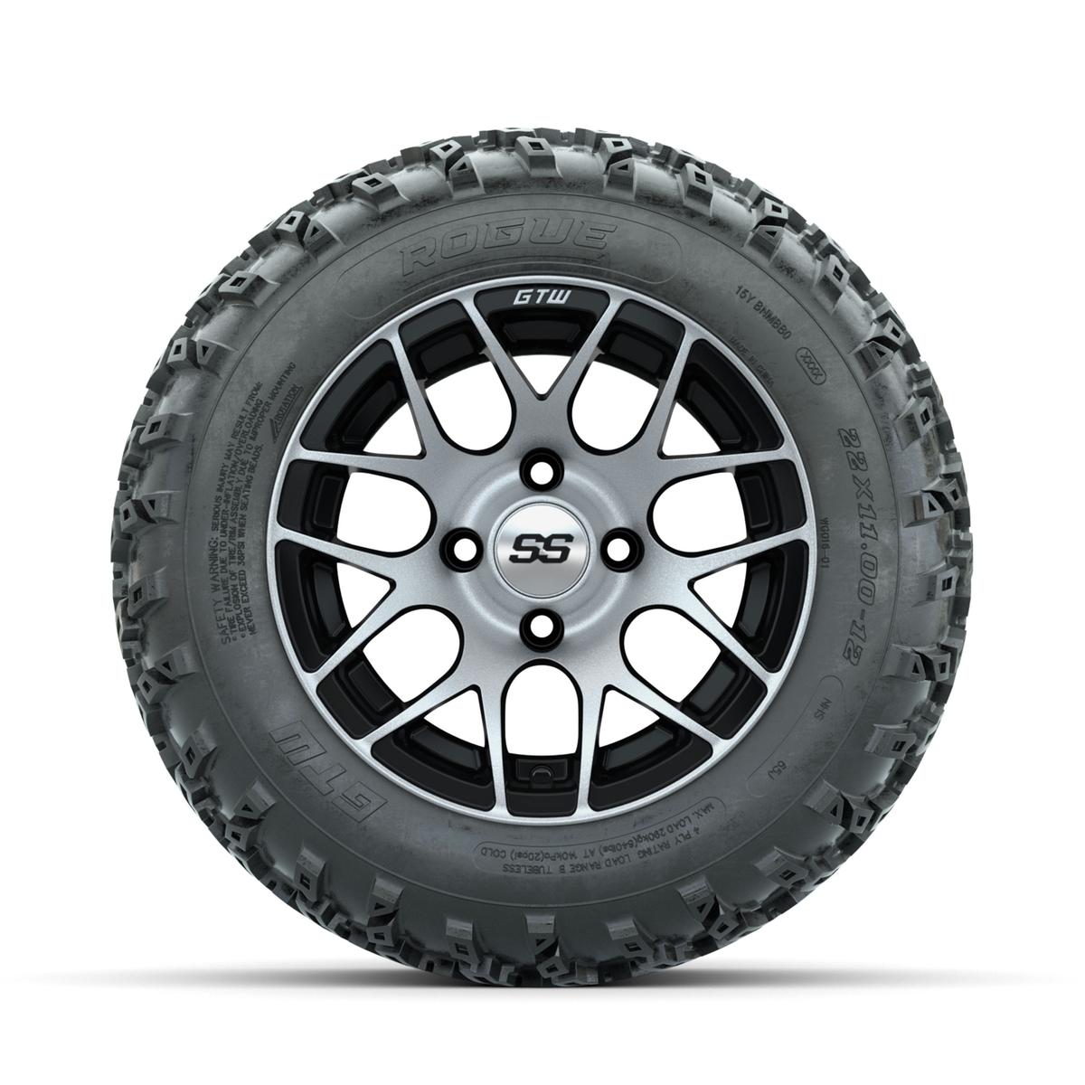 GTW Pursuit Machined/Black 12 in Wheels with 22x11.00-12 Rogue All Terrain Tires – Full Set