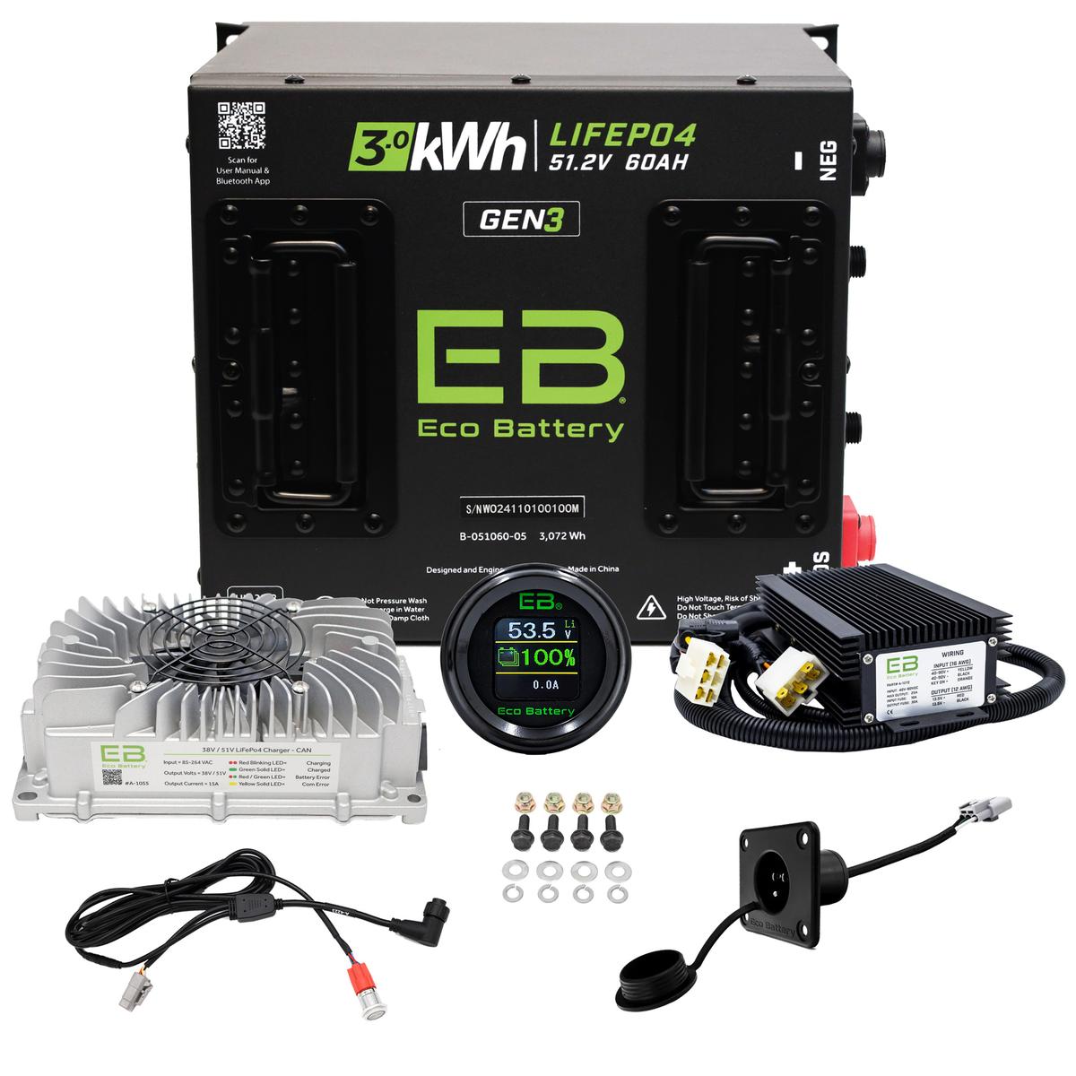EZGO TXT Eco Lithium 51V 60Ah GEN3 Battery Bundle - Cube