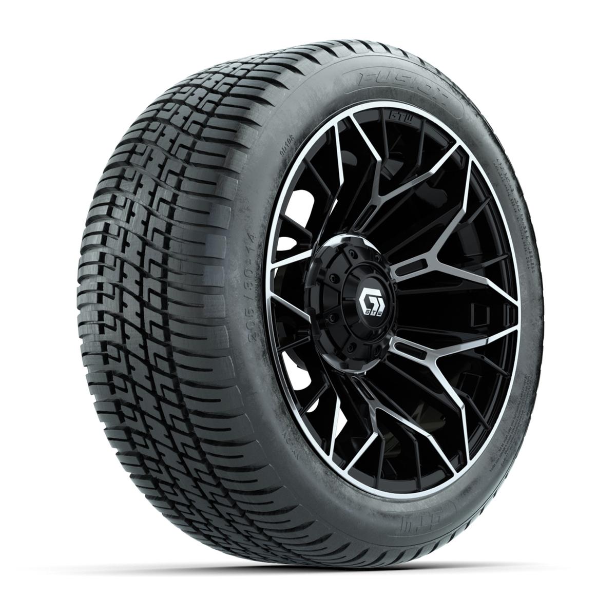 GTW&reg; Stellar Black/Machined 14 in Wheels with 205/30-R14 Fusion Street Tires – Full Set
