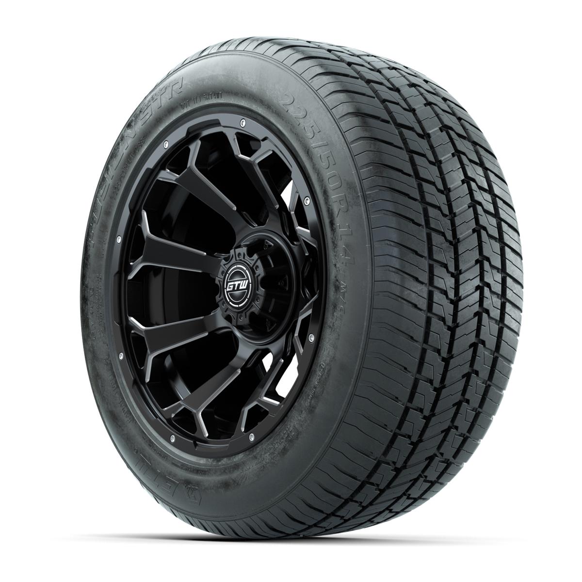 GTW&reg; Raven Matte Black and Ball Milled 14 in Wheels with 255/50-R14 Fusion STR DOT Approved Street Tires - Full Set
