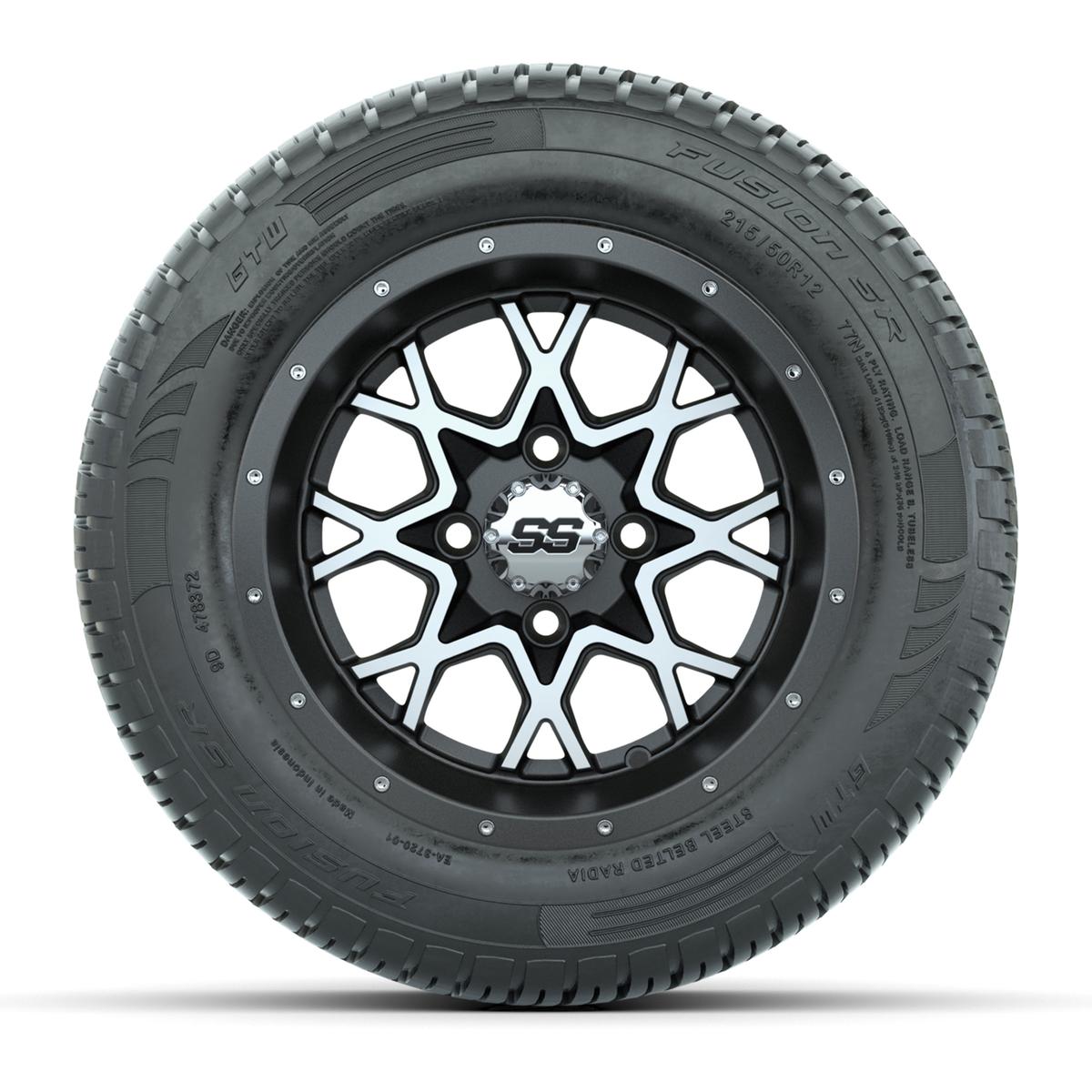 GTW&reg; Vortex 2 Matte Gray/Machined 12 in Wheels with 215/50-R12 Fusion S/R Steel Belt Radial Street Tires – Full Set