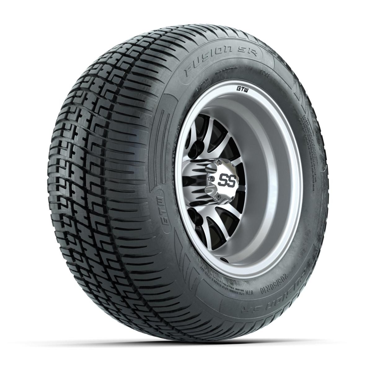 GTW Medusa Black/Machined 10 in Wheels with 205/50-R10 Fusion S/R Radial Steel Belt Street Tires – Full Set