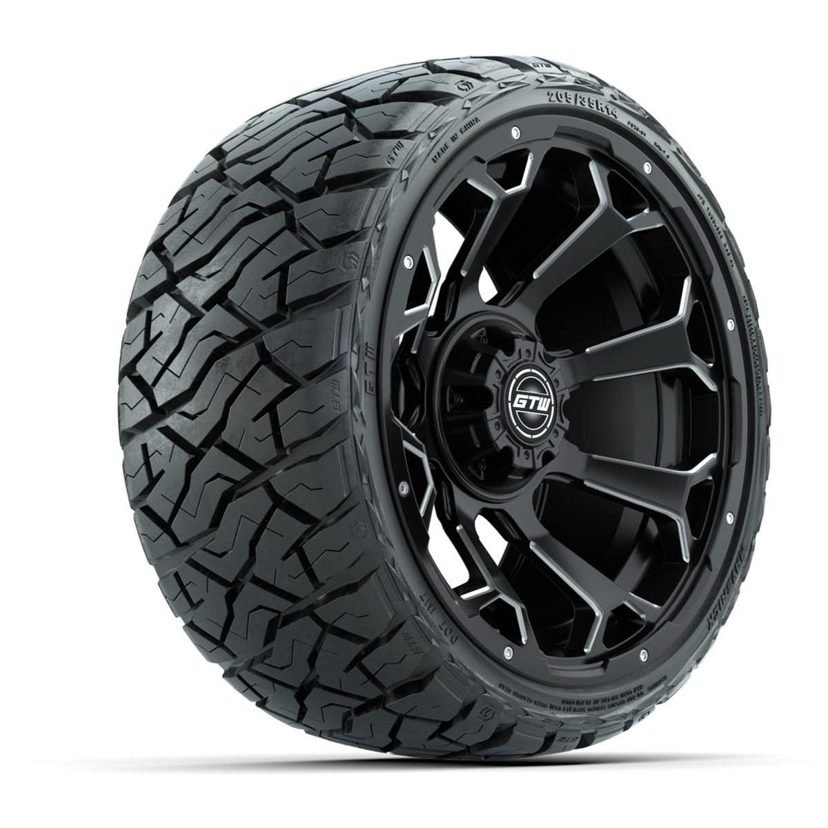 GTW Raven Matte Black 14 in Wheels with 205/35-R14 Maverick Low-Profile All-Terrain Tires – Full Set