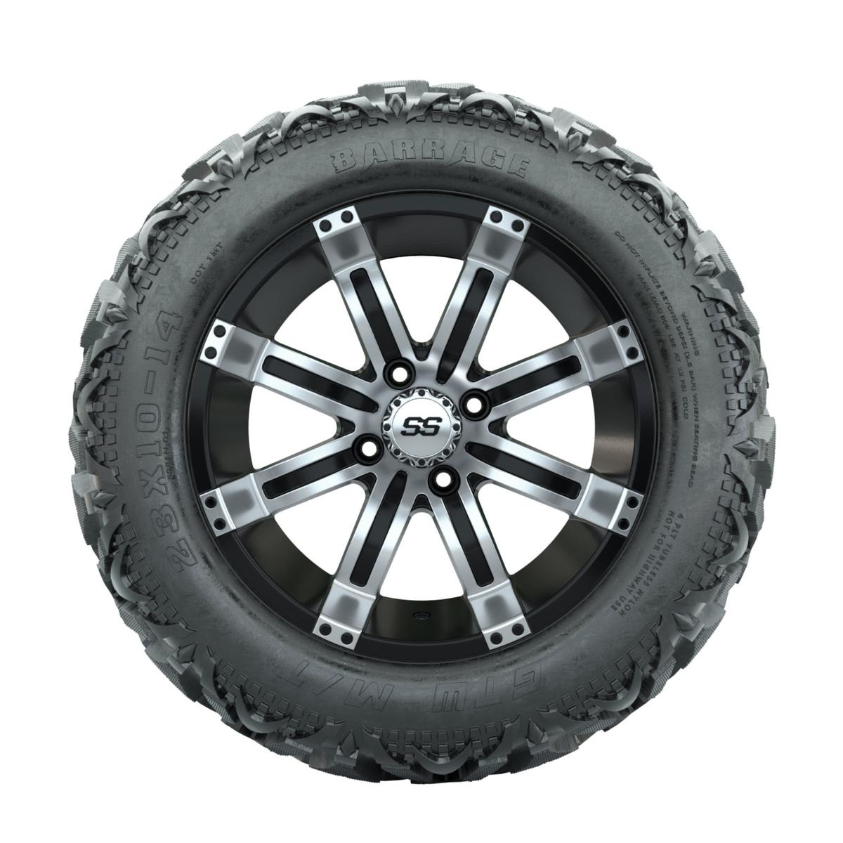 14” GTW Tempest Black and Machined Wheels with 23” Barrage Mud Tires – Set of 4