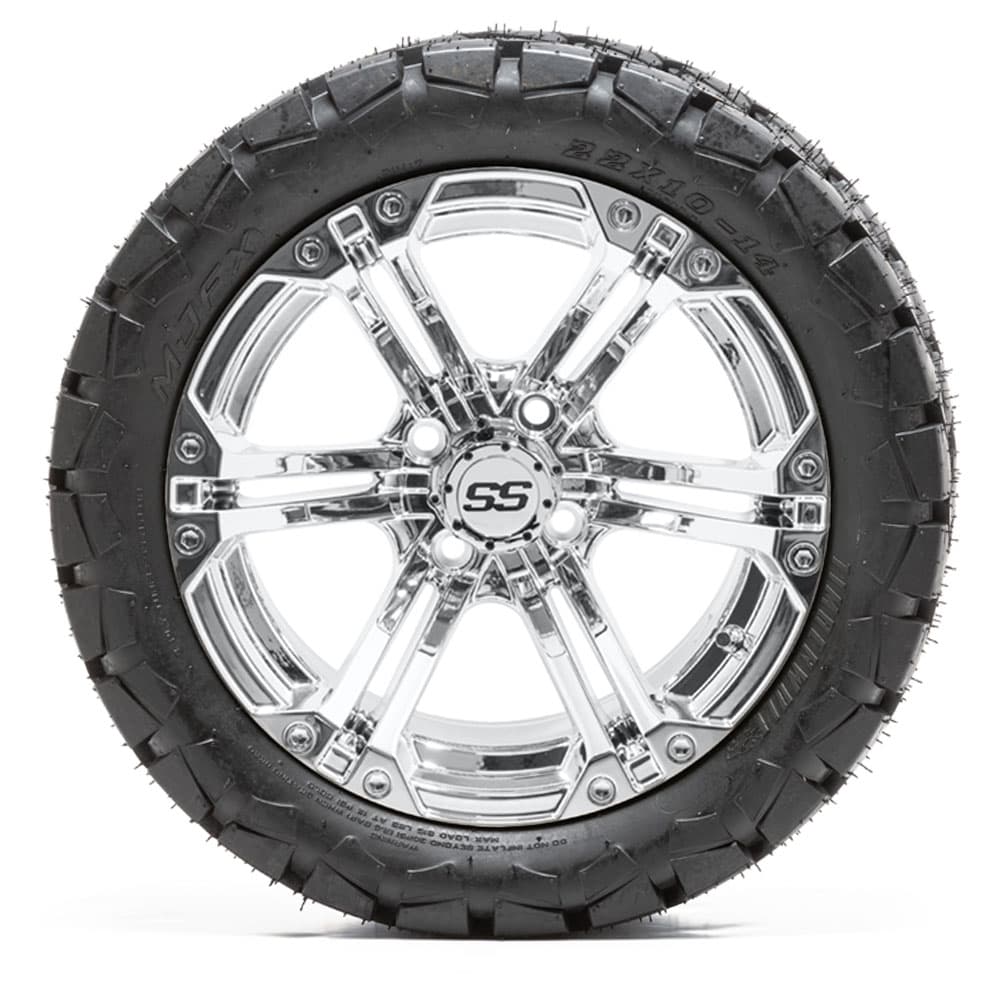 GTW Specter Chrome Wheels with 22in Timberwolf Mud Tires - 14 Inch