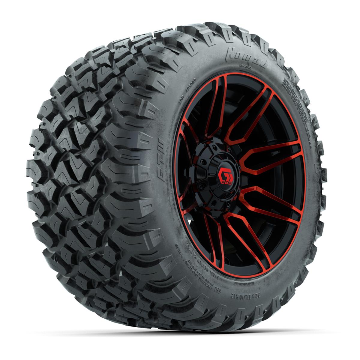 GTW&reg; Stealth Red/Machined 12 in Wheels with 22X11-R12 Nomad Steel Belt Radial All-Terrain Tires – Full Set