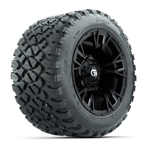 GTW&reg; Vandal Matte Black/Machined 12 in Wheels with 20X10-12 Nomad Steel Belt Radial All-Terrain Tires – Full Set