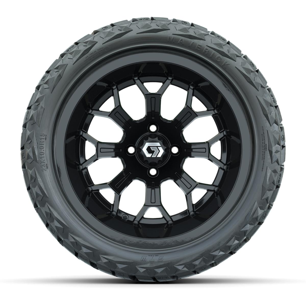 GTW&reg; Assault Gloss Black 15 in Wheels with 23X10-R15 Maverick Steel Belted Radial All-Terrain Tires - Full Set