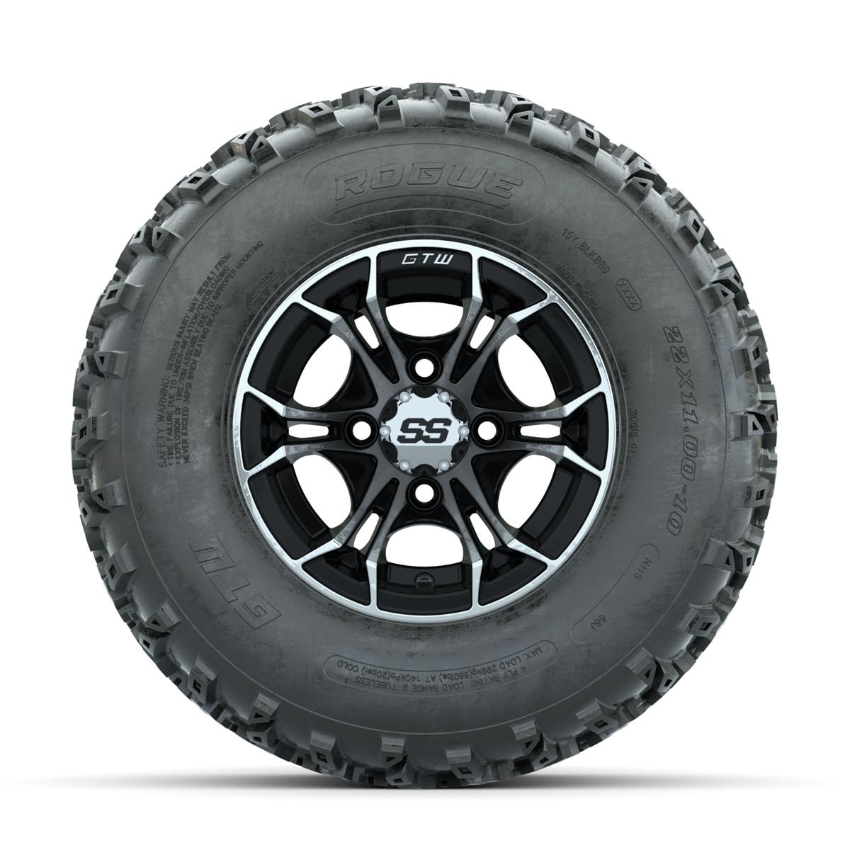 GTW Spyder Machined/Black 10 in Wheels with 22x11.00-10 Rogue All Terrain Tires �� Full Set