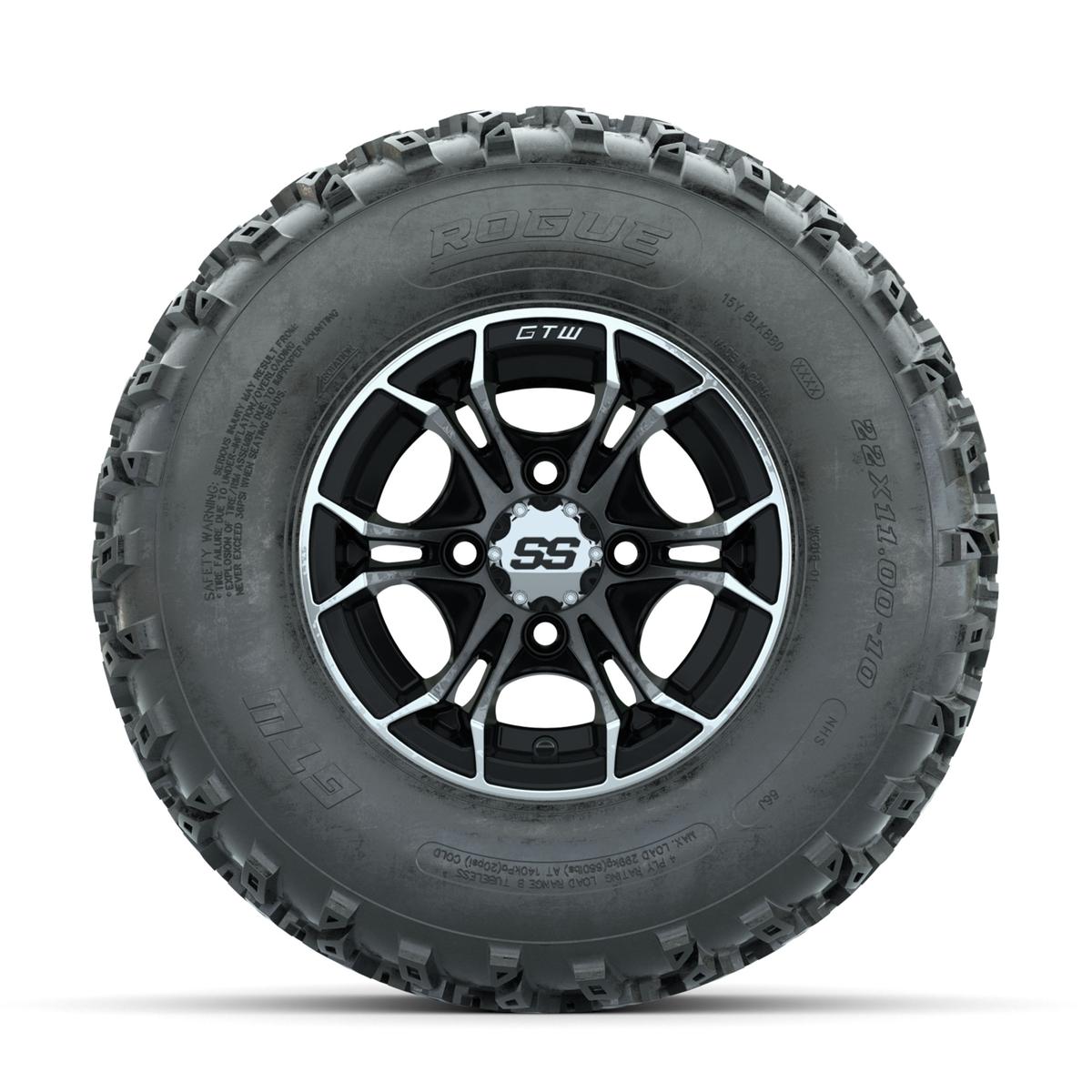 GTW Spyder Machined/Black 10 in Wheels with 22x11.00-10 Rogue All Terrain Tires – Full Set