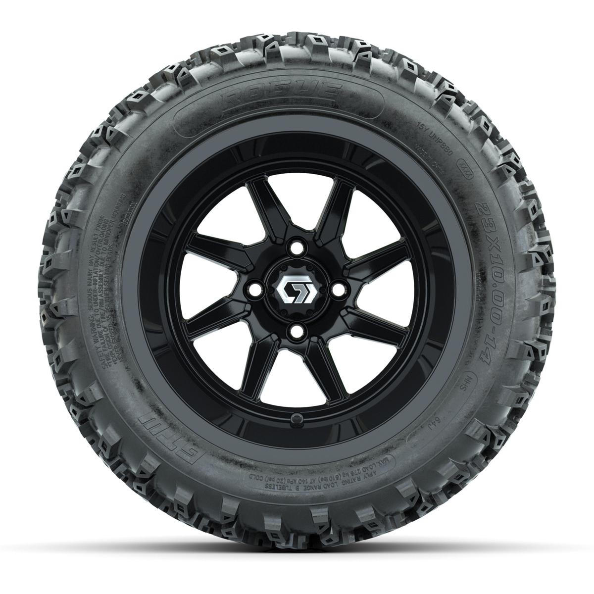 GTW&reg; Reaper Gloss Black 14 in Wheels with 23X10-R14 Rogue All-Terrain Tires - Full Set
