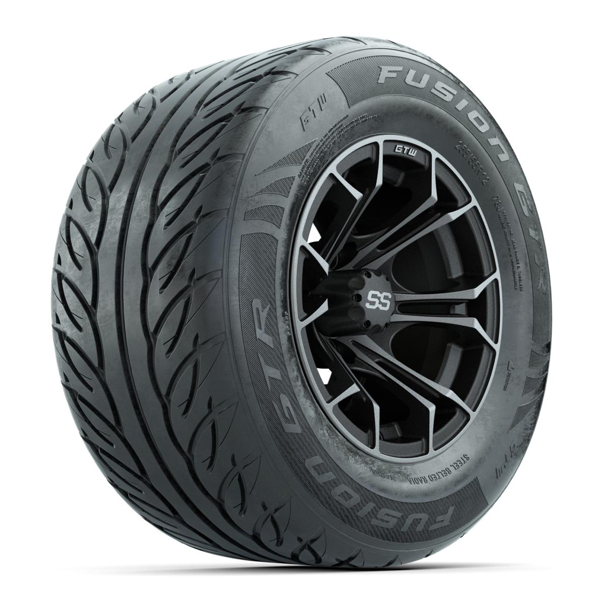 GTW&reg; Spyder Matte Gray/Machined 12 in Wheels with 255/55-R12 Fusion GTR Steel Belt Radial Street Tires – Full Set