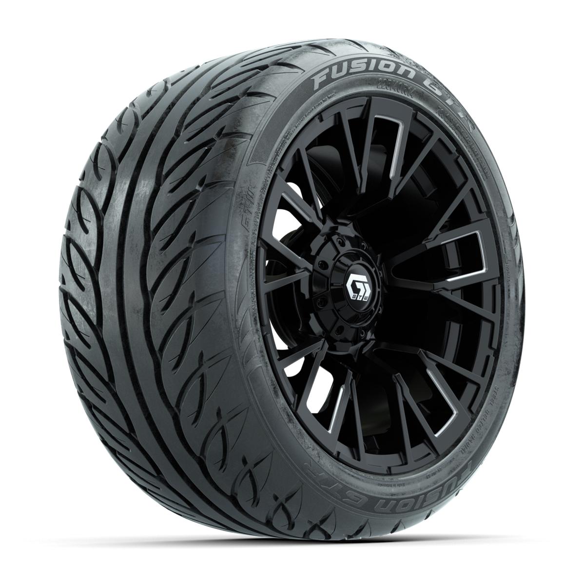GTW&reg; Vandal Matte Black/Machined 14 in Wheels with 225/40-R14 Fusion GTR Steel Belt Radial Street Tires – Full Set
