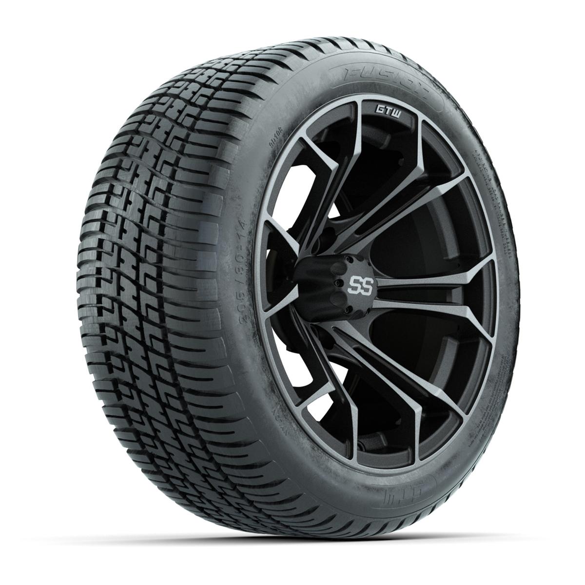 GTW&reg; Spyder Matte Gray/Machined 14 in Wheels with 205/30-R14 Fusion Street Tires – Full Set