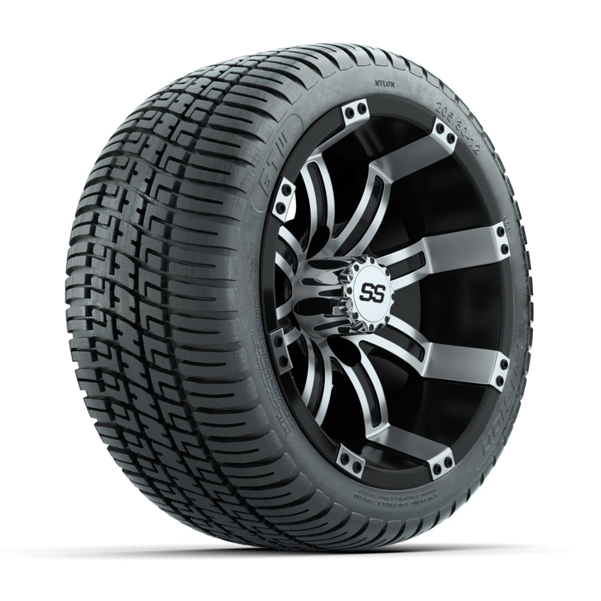 GTW Tempest Black and Machined 12 in Wheels with 18in Fusion Street Tires – Set of 4