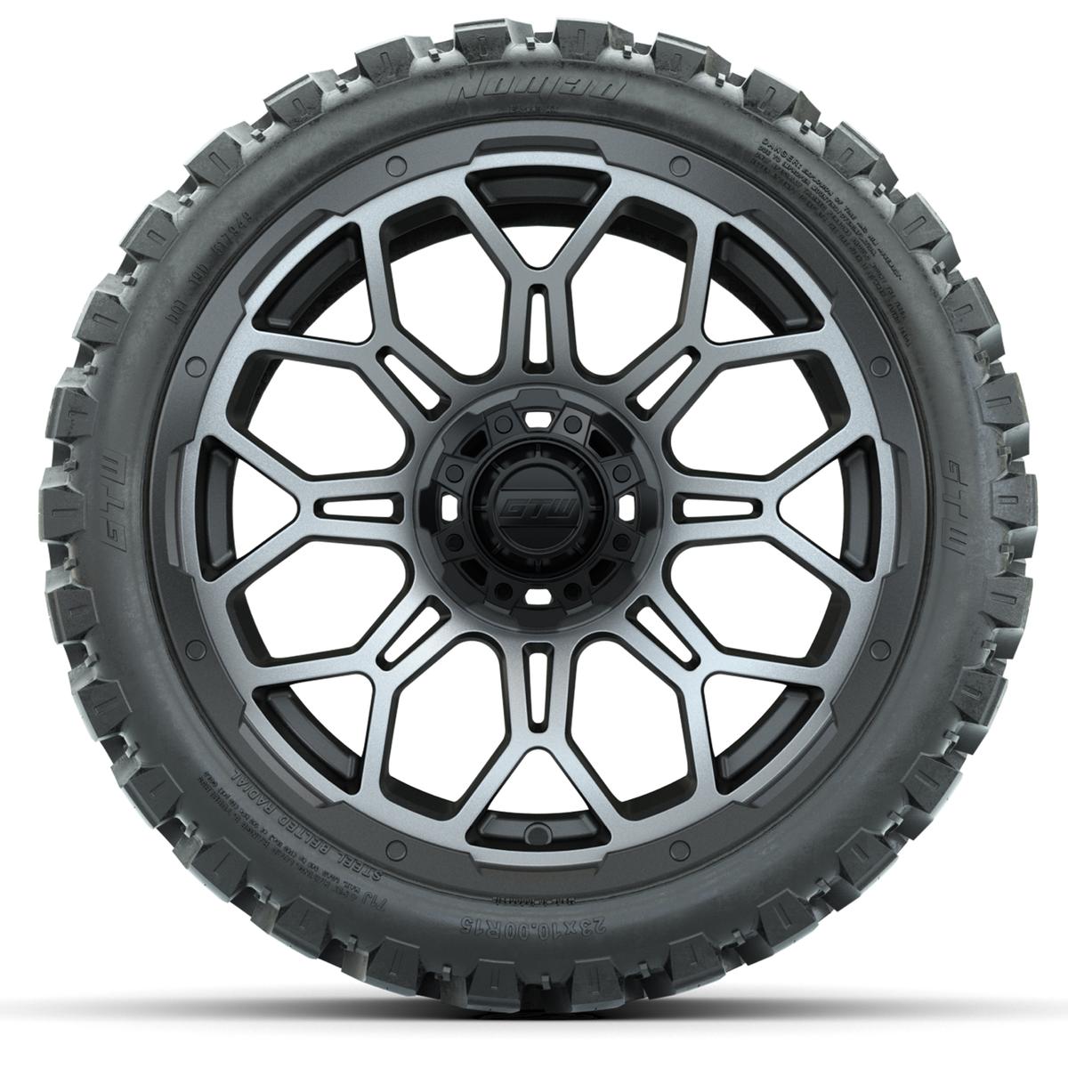 Set of (4) 15&Prime; GTW Bravo Matte Gray Wheels with 23x10-R15 Nomad All-Terrain Tires