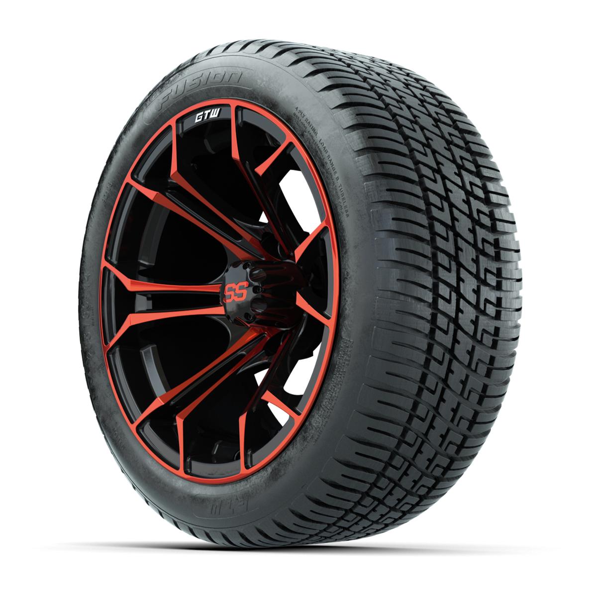 GTW&reg; Spyder Black/Red 14 in Wheels with 205/30-R14 Fusion Street Tires – Full Set
