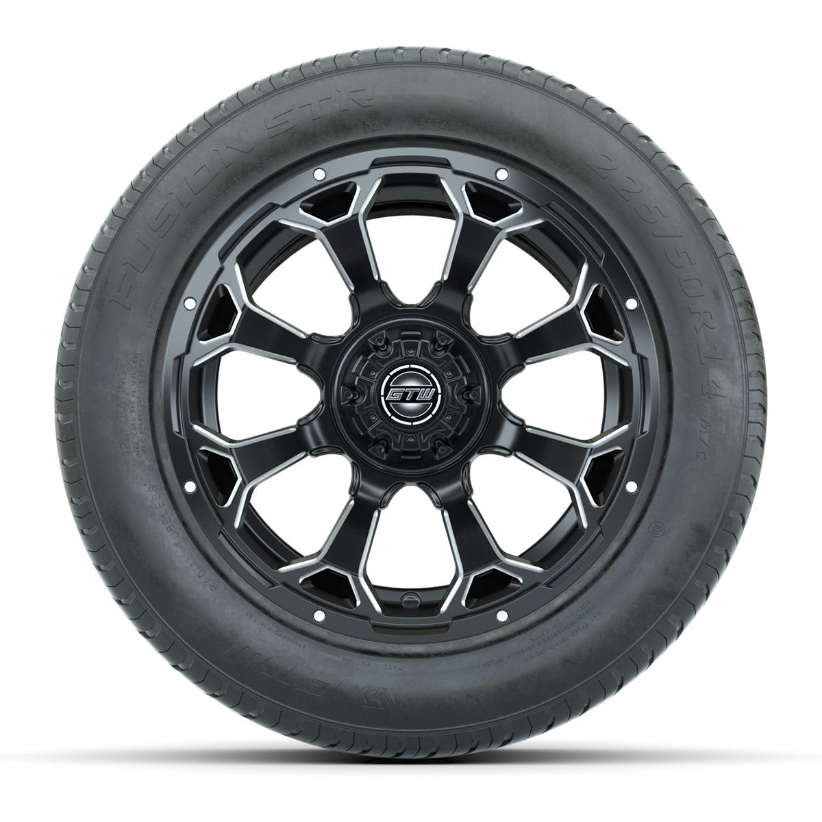 GTW&reg; Raven Matte Black and Ball Milled 14 in Wheels with 255/50-R14 Fusion STR DOT Approved Street Tires - Full Set