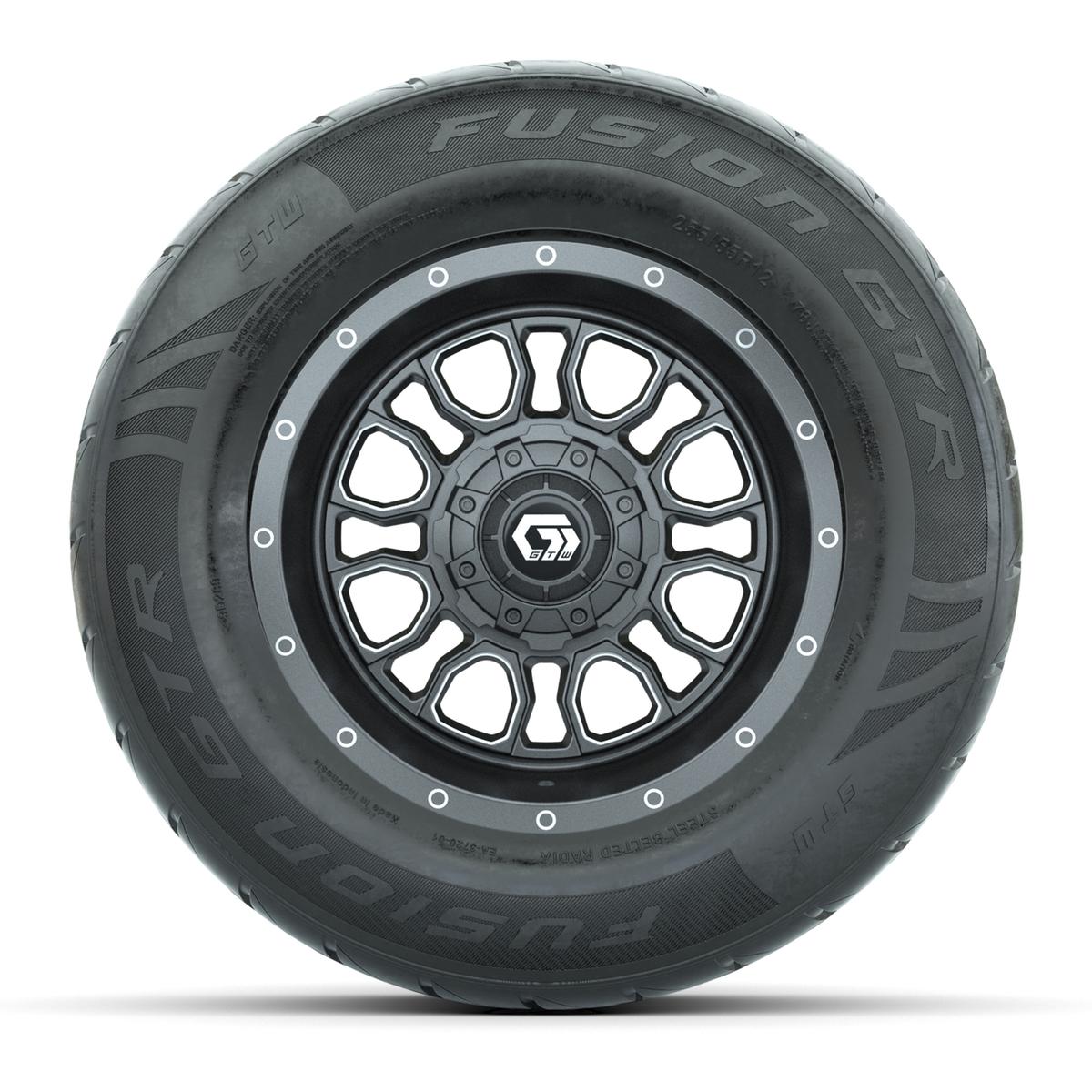 GTW&reg; Volt Gunmetal 12 in Wheels with 255/55-R12 Fusion GTR Steel Belt Radial Street Tires – Full Set