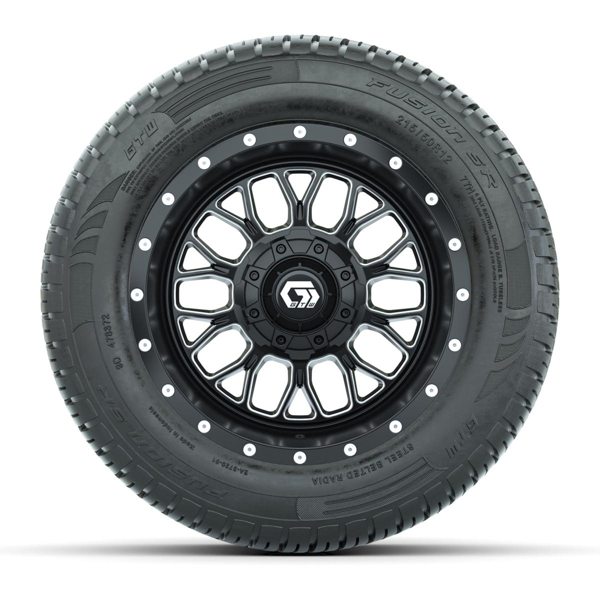 Set of (4) 12 in GTW® Helix Machined & Black Wheels with 215/50-R12 Fusion S/R Street Tires
