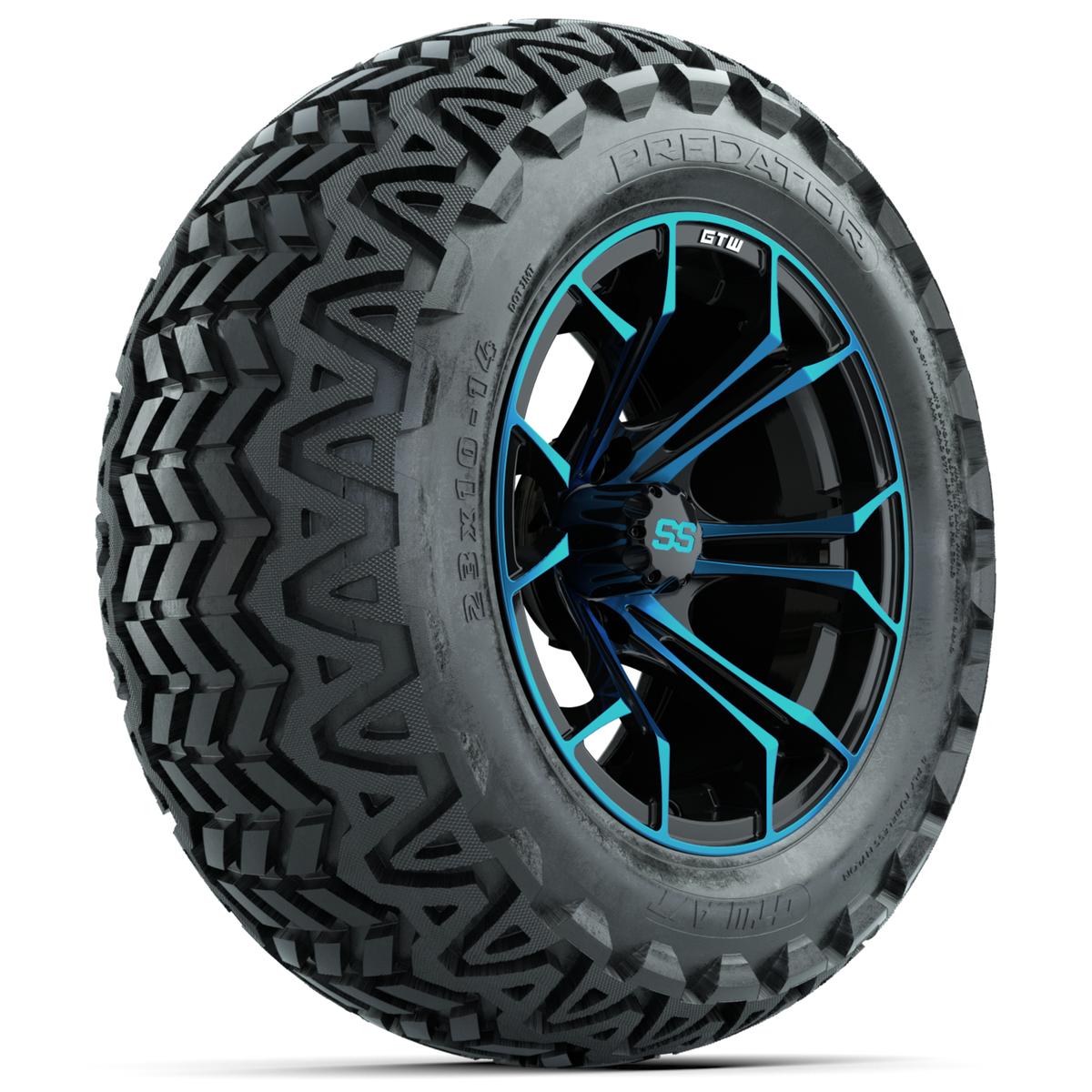 GTW Spyder Blue/Black 14 in Wheels with 23x10-14 GTW Predator All-Terrain Tires – Full Set