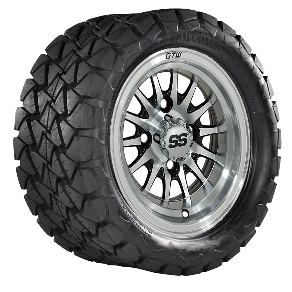 GTW Medusa Black and Machined Wheels with 22in Timberwolf Mud Tires - 10 Inch