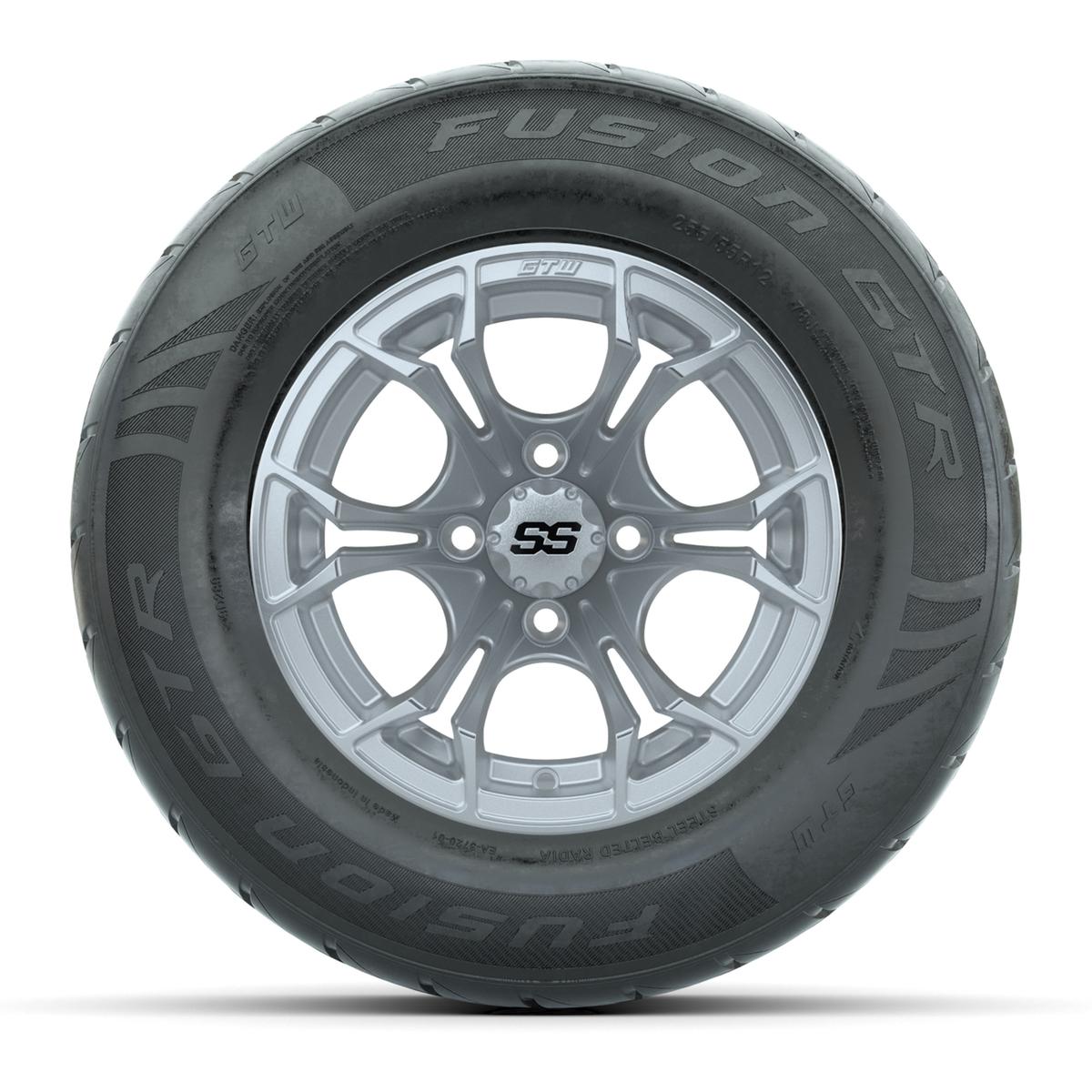 GTW&reg; Spyder Silver Brush 12 in Wheels with 255/55-R12 Fusion GTR Steel Belt Radial Street Tires – Full Set