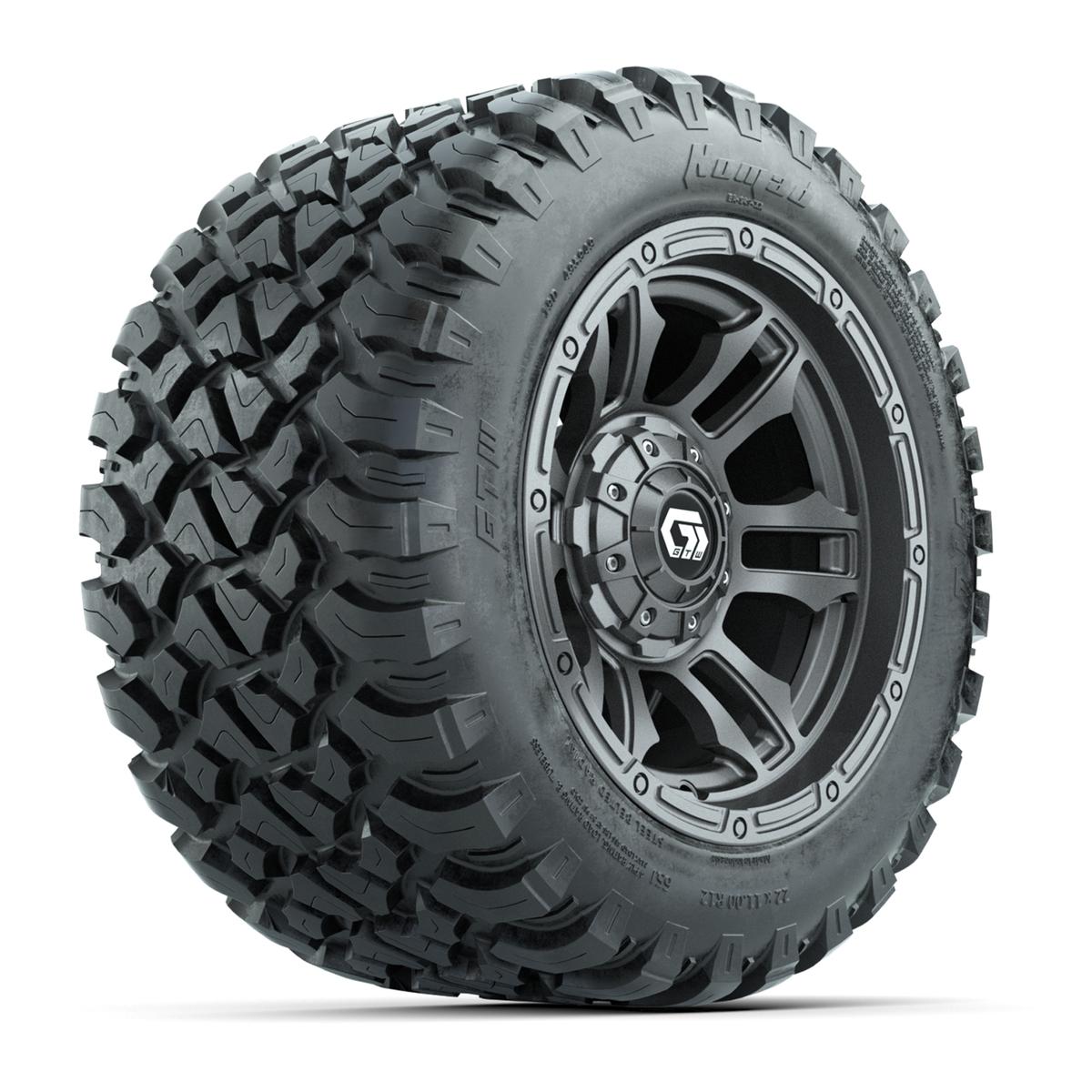 GTW&reg; Shogun Gunmetal 12 in Wheels with 22X11-R12 Nomad Steel Belt Radial All-Terrain Tires – Full Set