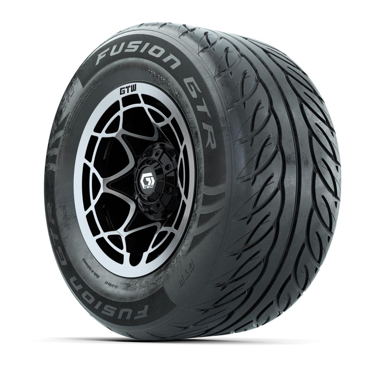 GTW&reg; Nexus Black with Silver Face 12 in Wheels with 255/55-R12 Fusion GTR Steel Belt Radial Street Tires – Full Set