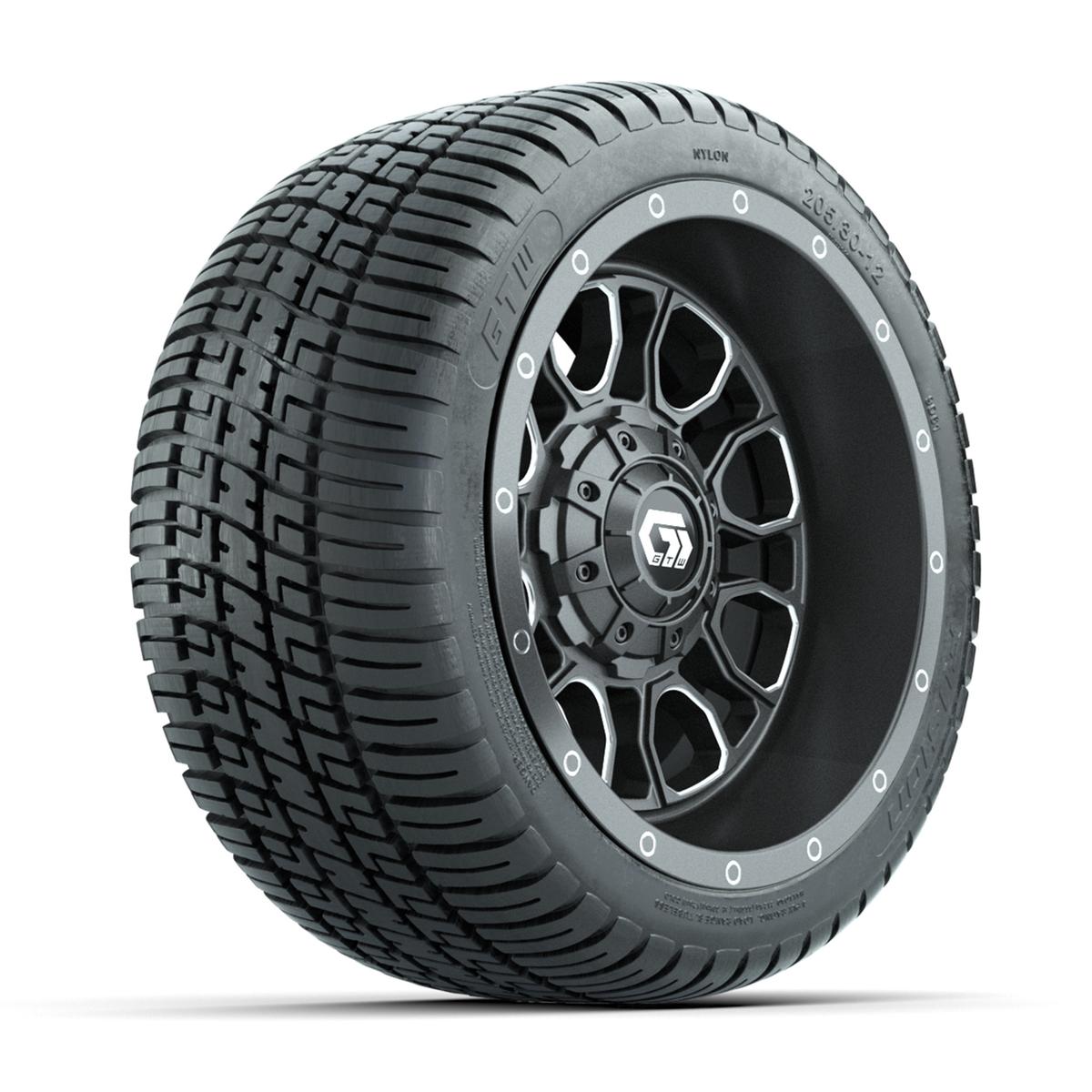 GTW&reg; Volt Gunmetal 12 in Wheels with 205/30-12 Fusion Street Tires – Full Set