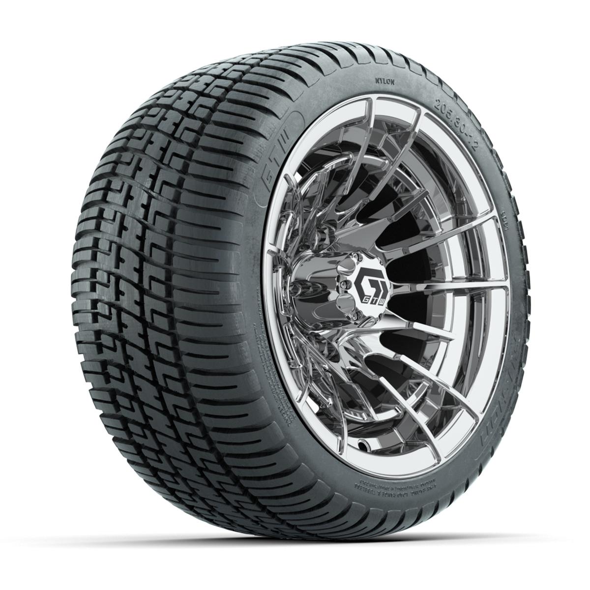 GTW&reg; Boost Chrome 12 in Wheels with 205/30-12 Fusion Street Tires – Full Set