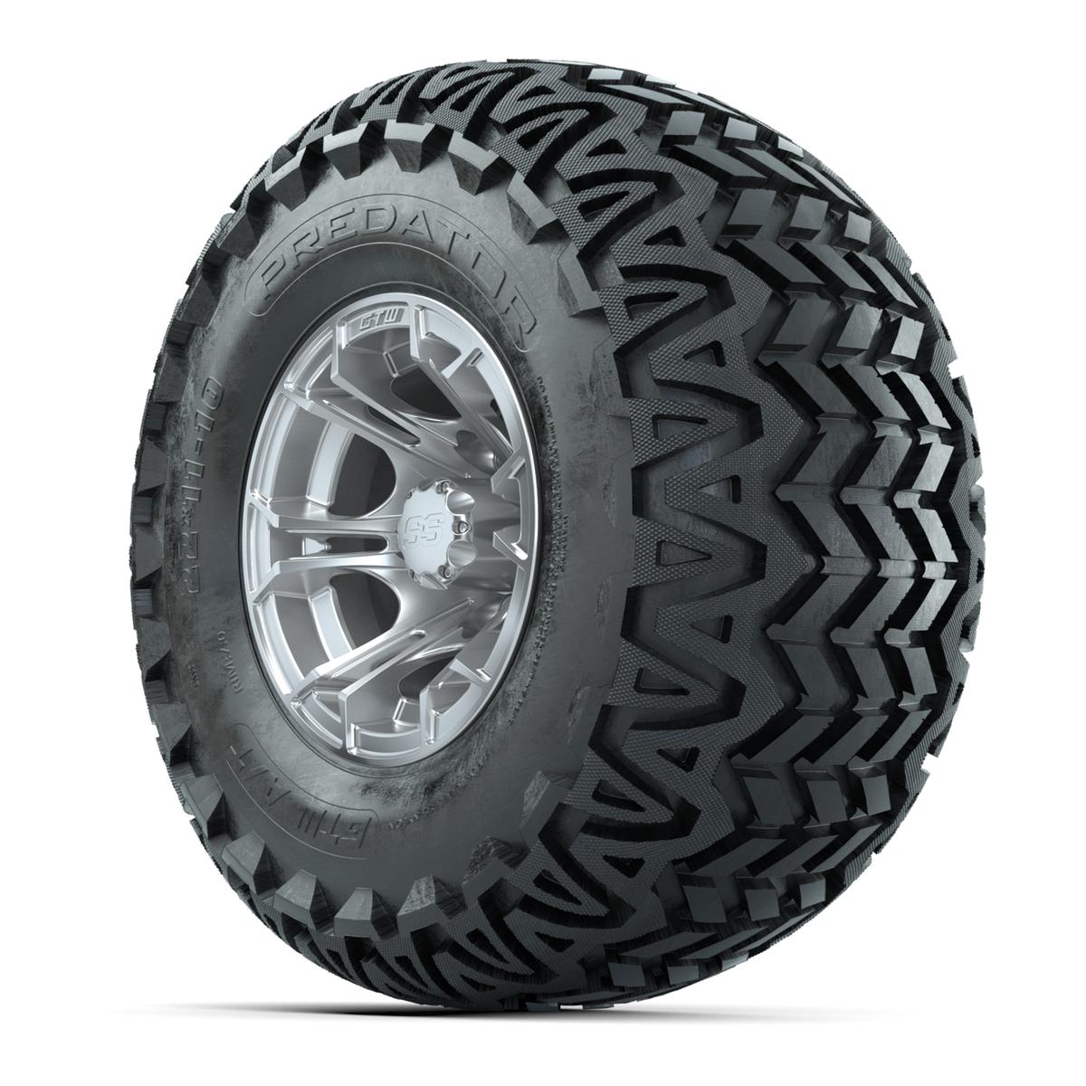 GTW Spyder Silver Brush 10 in Wheels with 22x11-10 Predator All Terrain Tires – Full Set