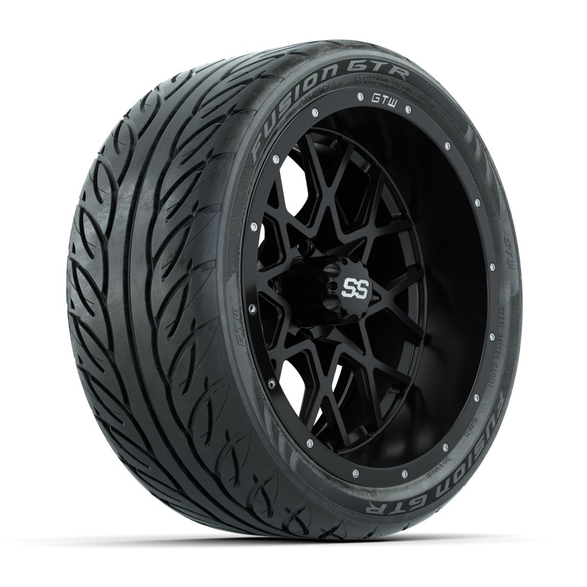 GTW&reg; Vortex 2 Matte Black 14 in Wheels with 205/40-R14 Fusion GTR Steel Belt Radial Street Tires – Full Set