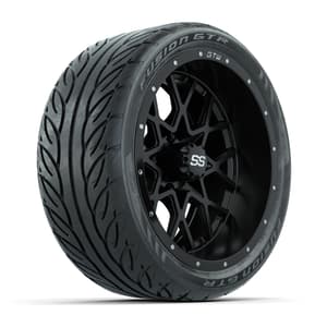 GTW&reg; Vortex 2 Matte Black 14 in Wheels with 205/40-R14 Fusion GTR Steel Belt Radial Street Tires – Full Set