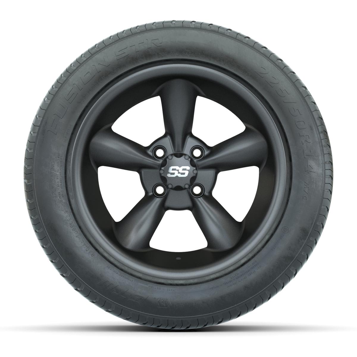 GTW&reg; Godfather Matte Gray 14 in Wheels with 225/50-R14 Fusion STR DOT Approved Street Tires - Full Set