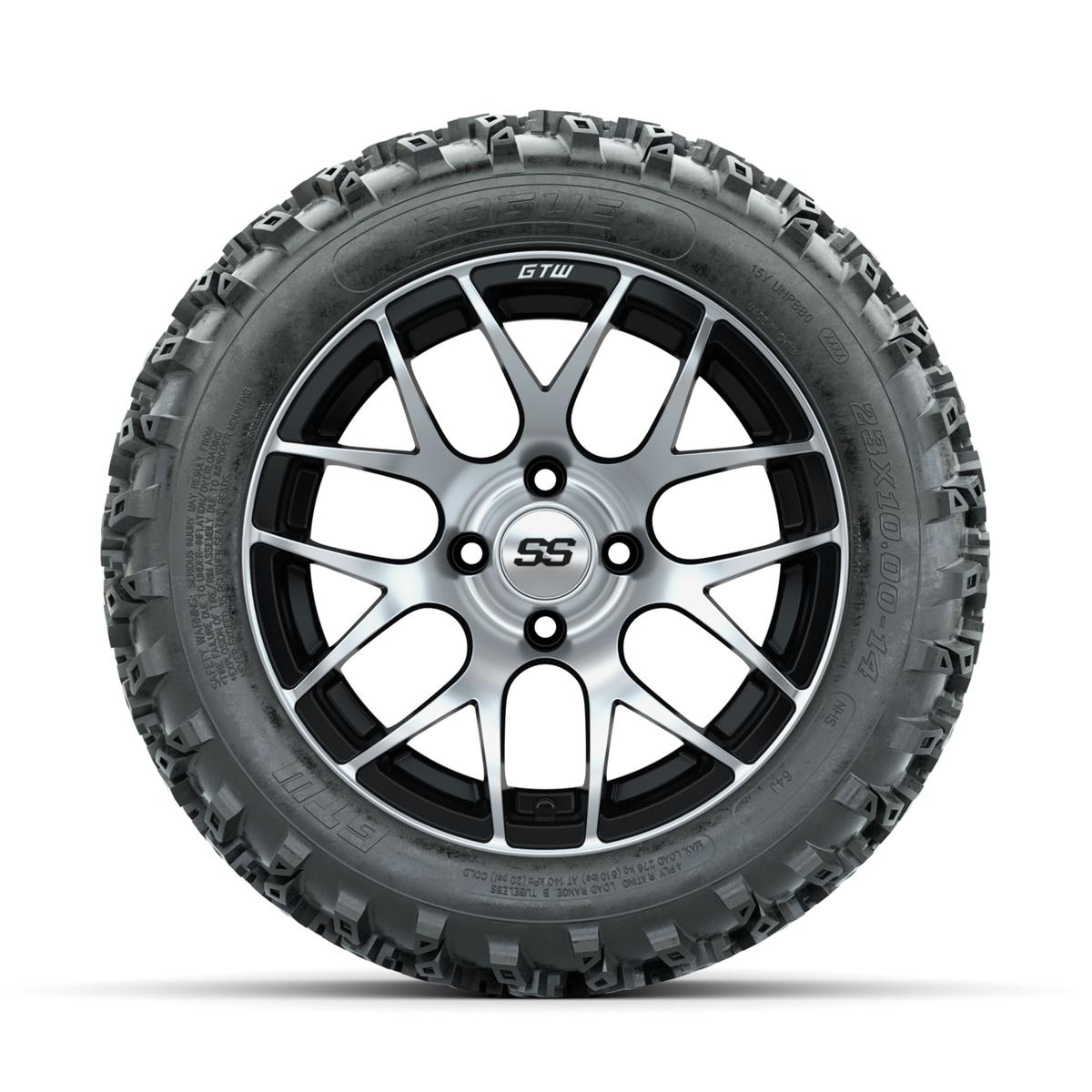 GTW Pursuit Machined/Black 14 in Wheels with 23x10.00-14 Rogue All Terrain Tires – Full Set
