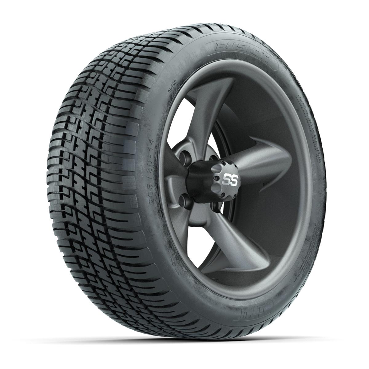 GTW&reg; Godfather Matte Gray 14 in Wheels with 205/30-R14 Fusion Street Tires – Full Set
