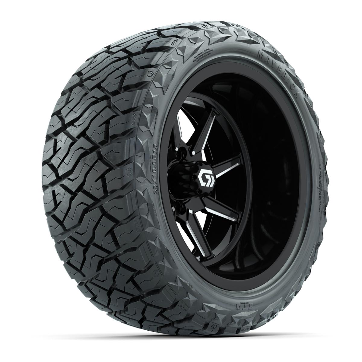 GTW&reg; Reaper Black/Machined 15 in Wheels with 23X10-R15 Maverick Steel Belted Radial All-Terrain Tires - Full Set