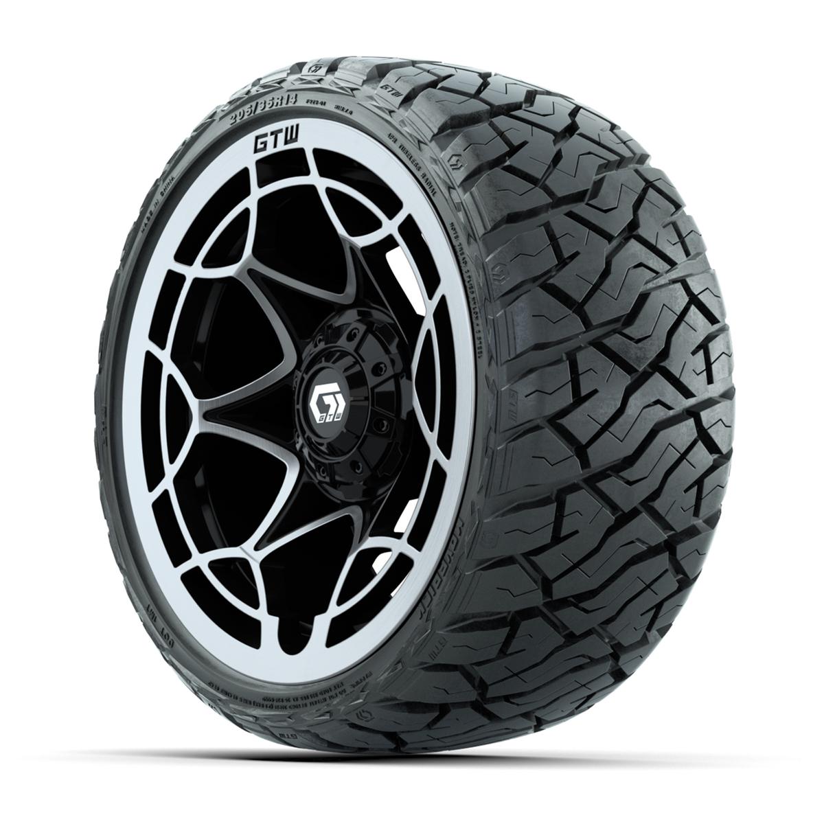 GTW Nexus Gloss Black/Silver 14 in Wheels with 205/35-R14 Maverick Low-Profile All-Terrain Tires – Full Set