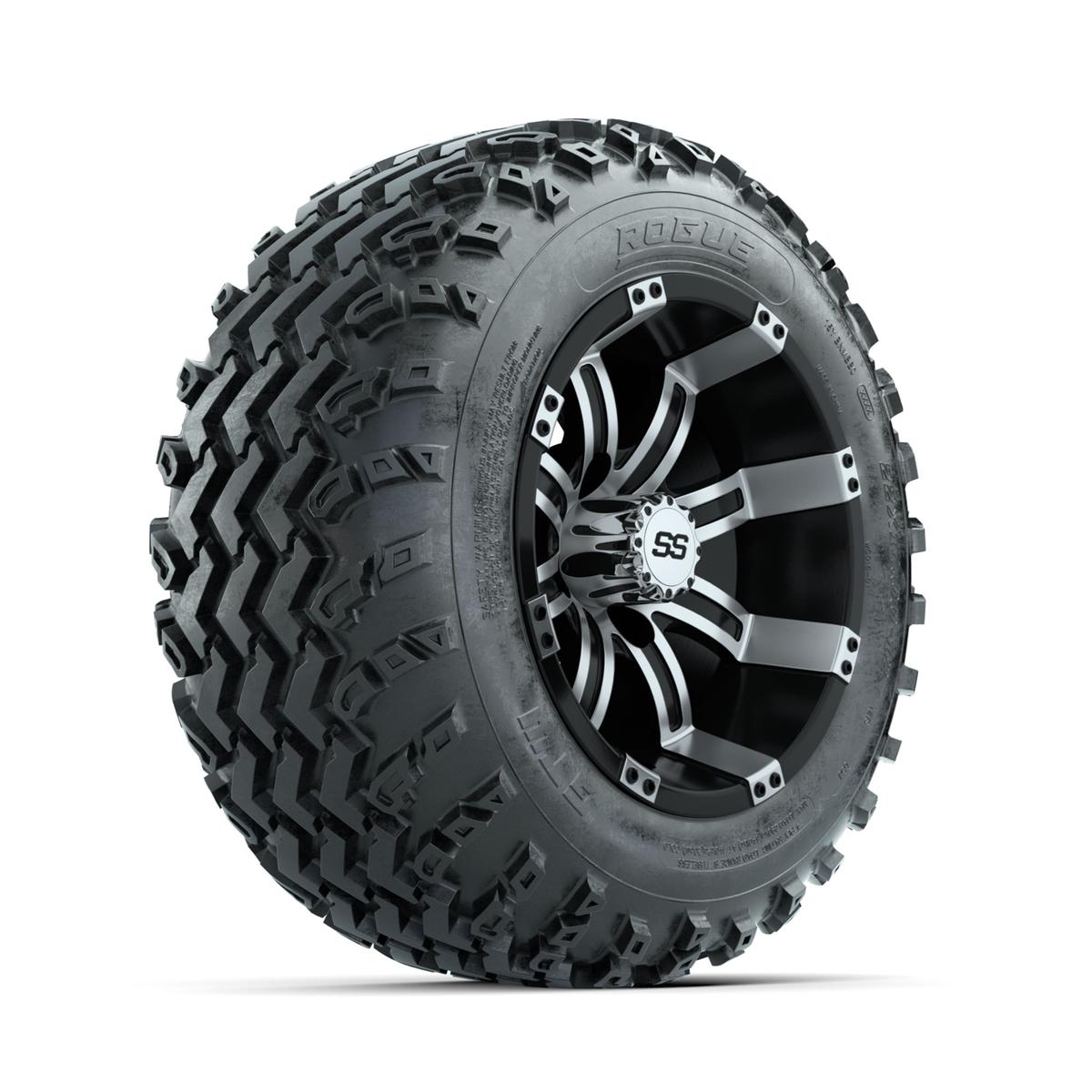 GTW Tempest Machined/Black 12 in Wheels with 22x11.00-12 Rogue All Terrain Tires – Full Set