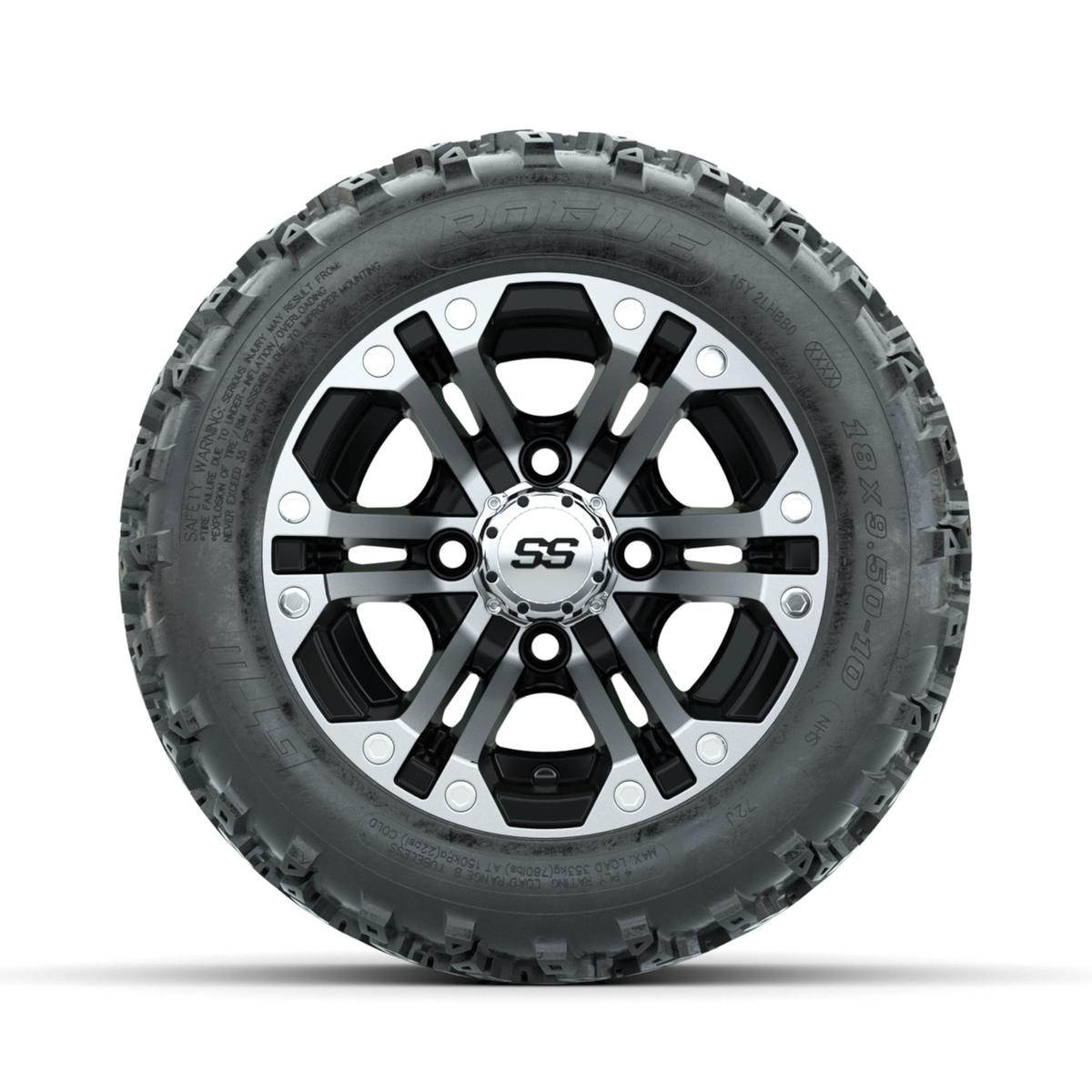 GTW Specter Machined/Black 10 in Wheels with 18x9.50-10 Rogue All Terrain Tires – Full Set