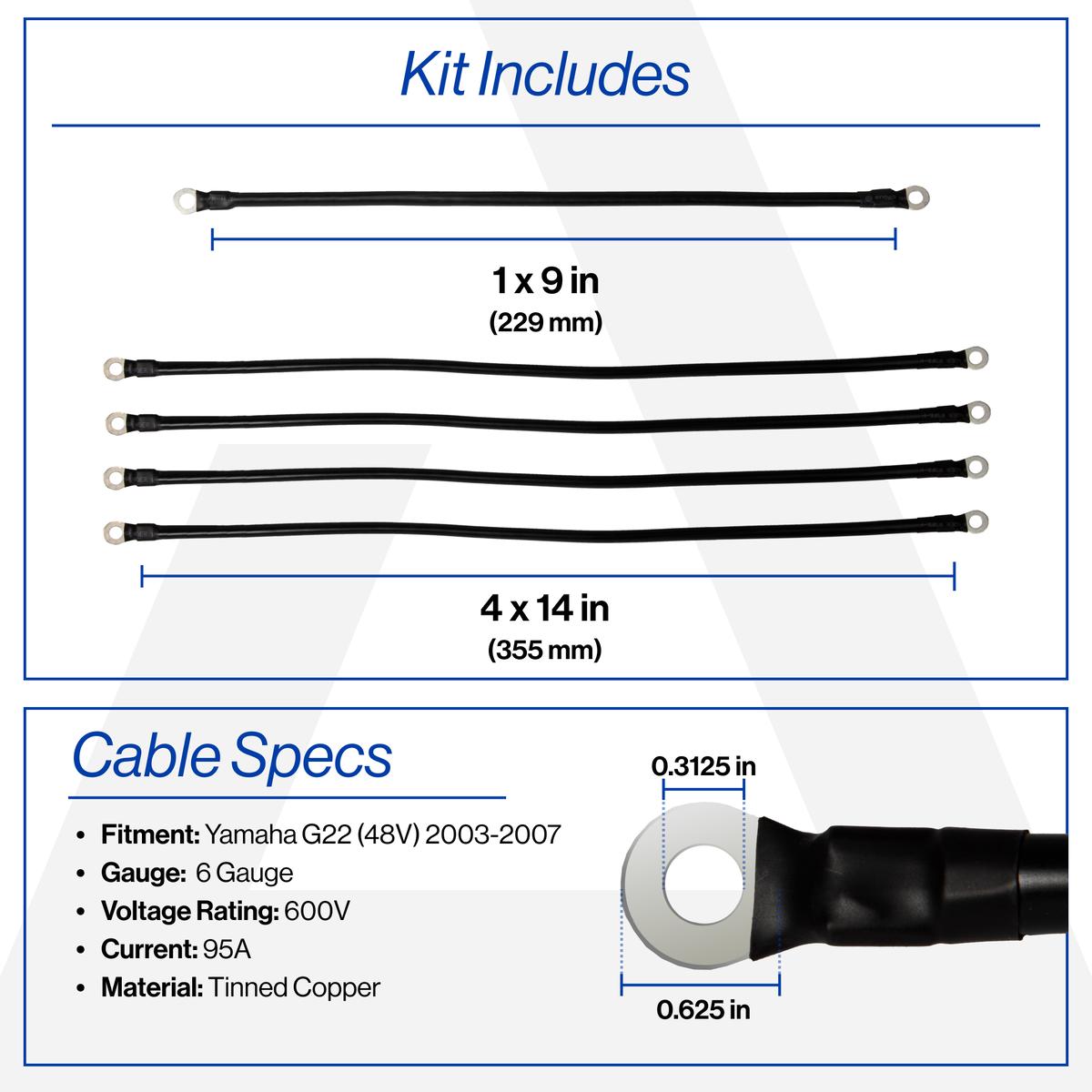 Yamaha G22 48V 6-Gauge Battery Cable Set (Years 2003-2007)