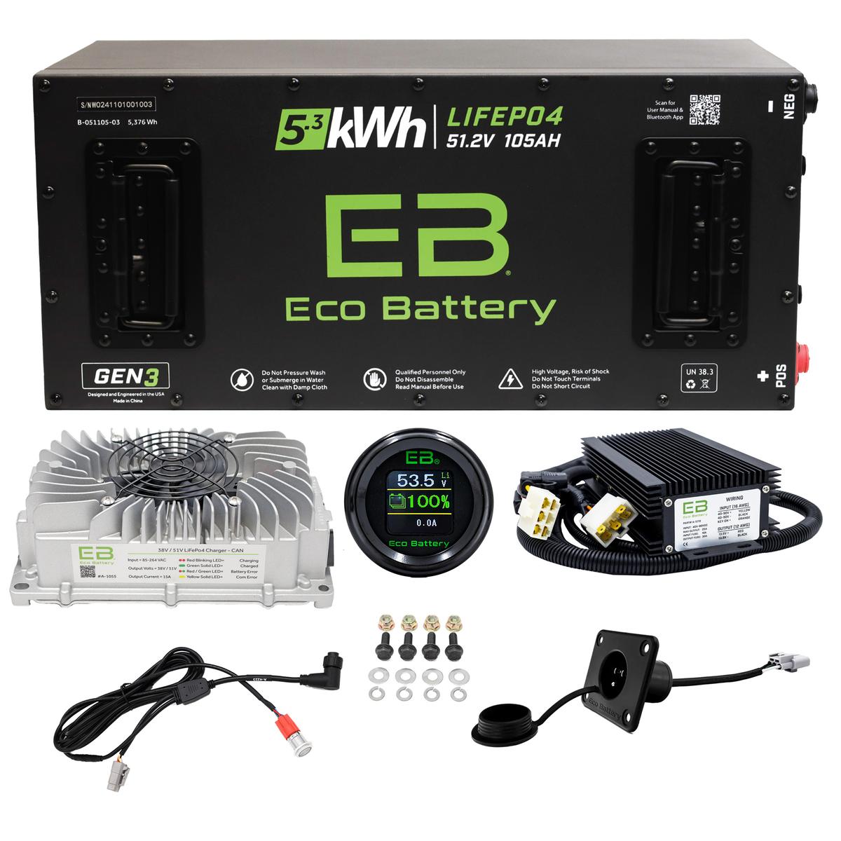 EZGO TXT Eco Lithium 51v 105Ah GEN3 Battery Bundle - Skinny