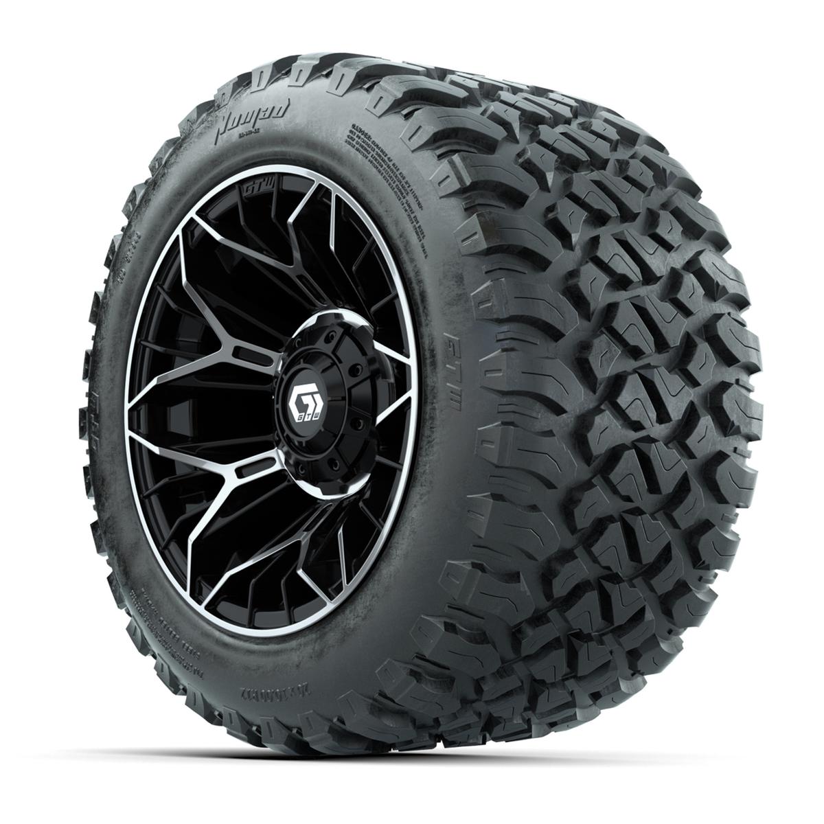 GTW&reg; Stellar Black/Machined 12 in Wheels with 20X10-12 Nomad Steel Belt Radial All-Terrain Tires – Full Set