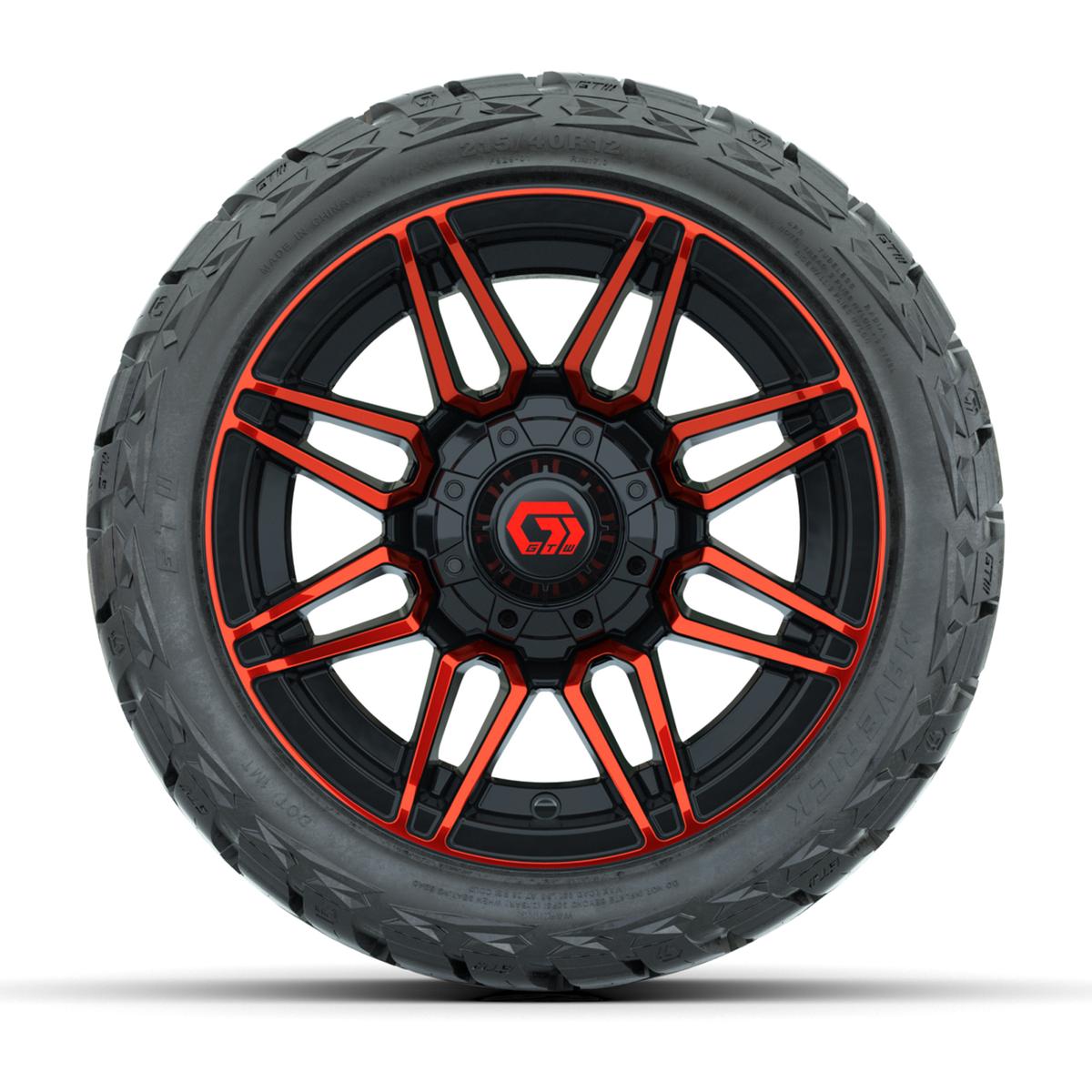 GTW Stealth Gloss Black/Red 12 in Wheels with 215/40-R12 Maverick Low-Profile All-Terrain Tires – Full Set