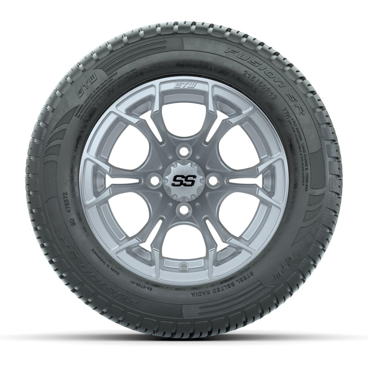 GTW&reg; Spyder Silver Brush 12 in Wheels with 215/50-R12 Fusion S/R Steel Belt Radial Street Tires – Full Set