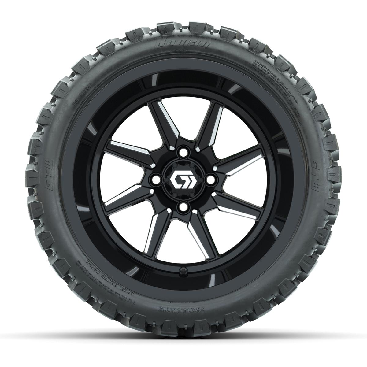 GTW&reg; Reaper Black/Machined 15 in Wheels with 23X10-R15 Nomad Steel Belted Radial All-Terrain Tires - Full Set