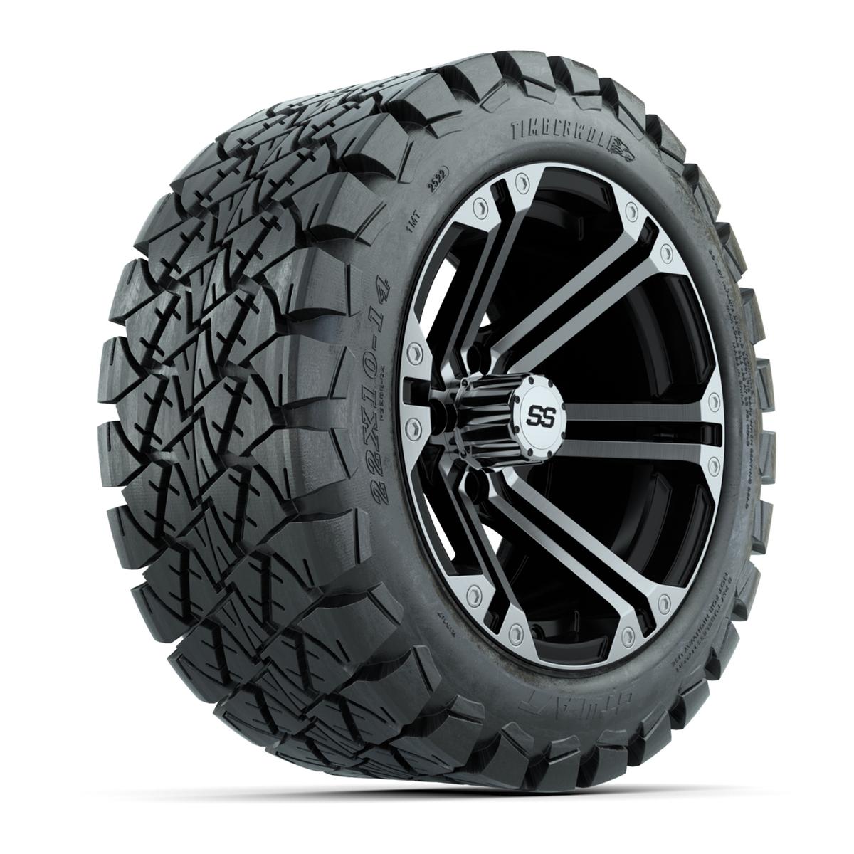 GTW Specter Black and Machined Wheels with 22in Timberwolf Mud Tires - 14 Inch