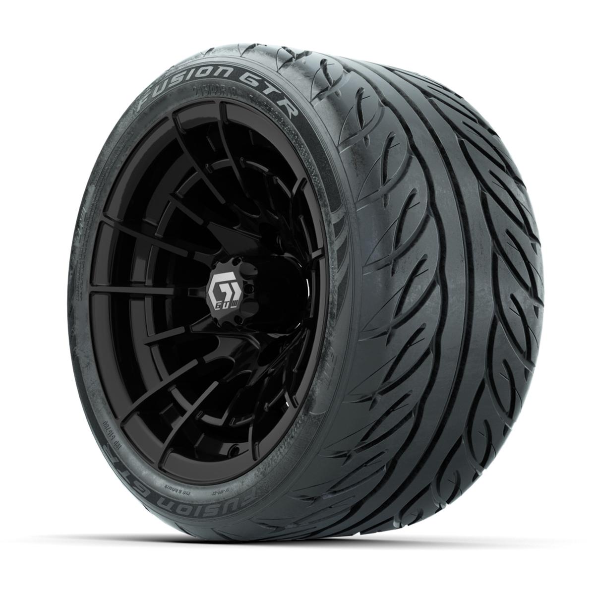 GTW&reg; Boost Gloss Black 12 in Wheels with 215/40-R12 Fusion GTR Steel Belt Radial Street Tires – Full Set