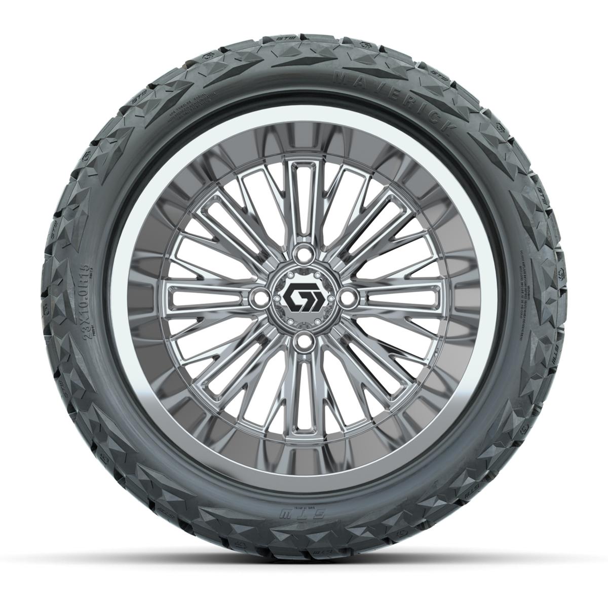 GTW&reg; Viper Chrome 15 in Wheels with 23X10-R15 Maverick Steel Belted Radial All-Terrain Tires - Full Set